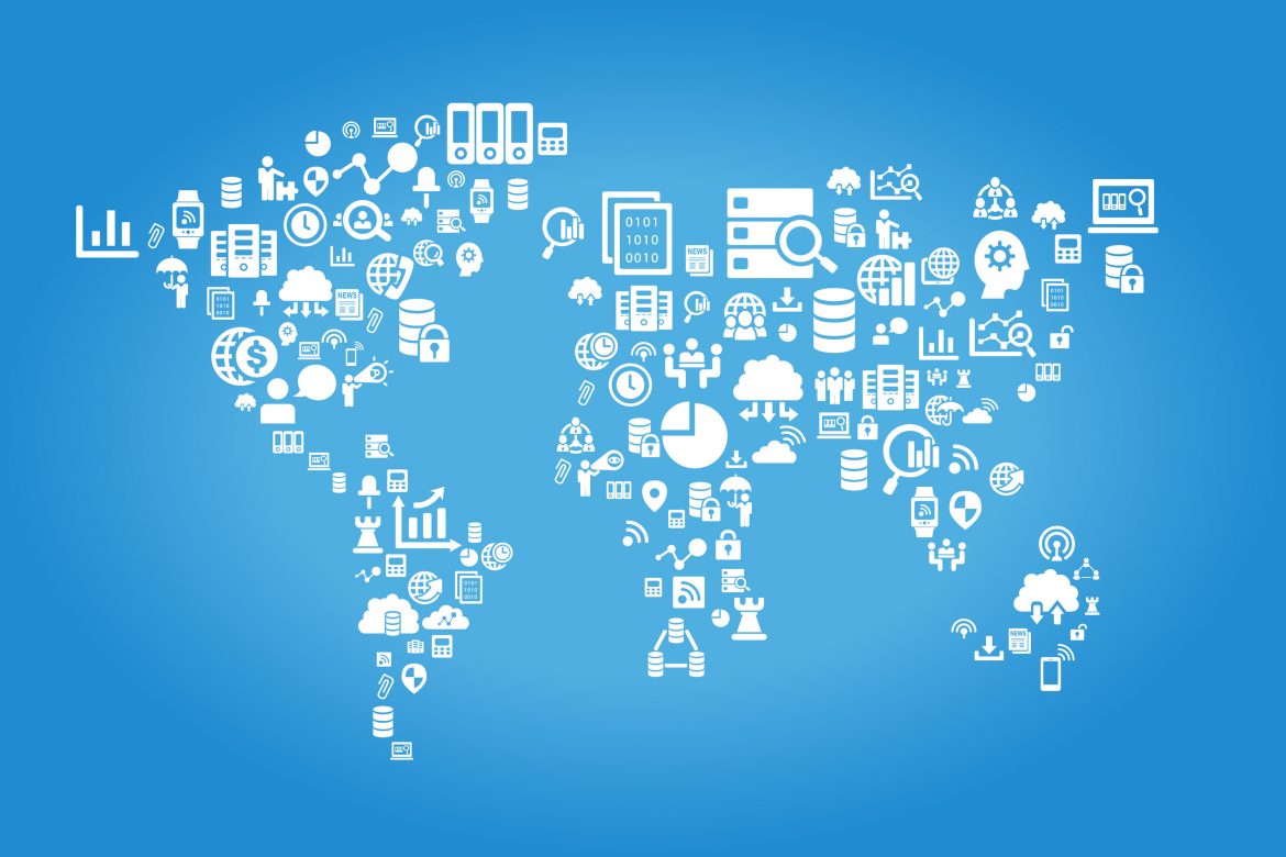 Big Data Science Concept - world map with data science business icon